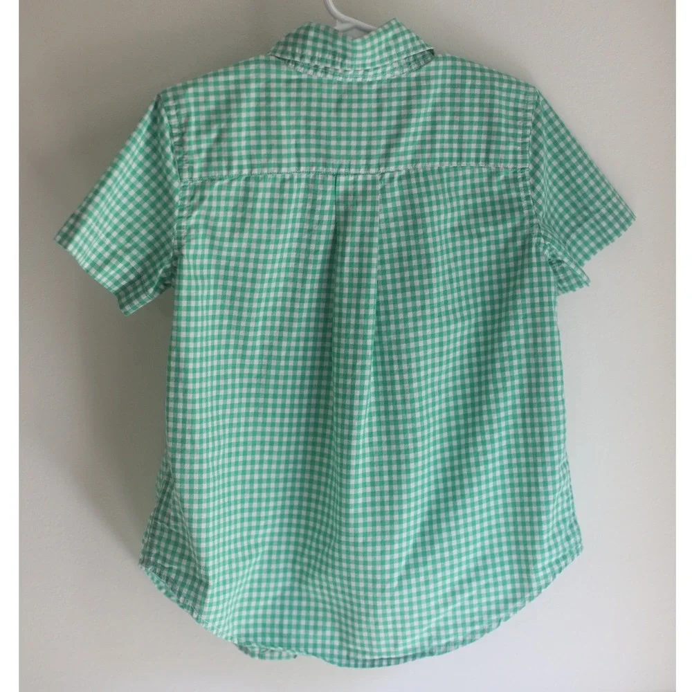 Ralph Lauren Boys Green Gingham Short Sleeve Button Down Shirt 4T Pink Pony
